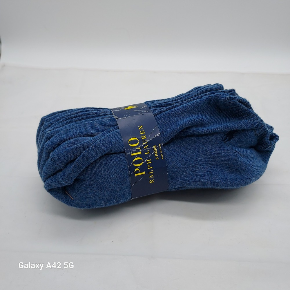 Polo Ralph Lauren Mens 6 Pair No Show Liner Socks Blue Heather Pony Logo 9-11